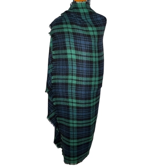 ModCloth Womens Hunter Green Navy Blue Plaid Blanket Scarf Wrap Long Cozy Chunky - Picture 3 of 10